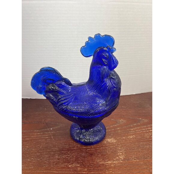 Kingston Other - Vintage Kingston Blue Cobalt Glass Rooster Candy Dish With Lid Decorative Collec